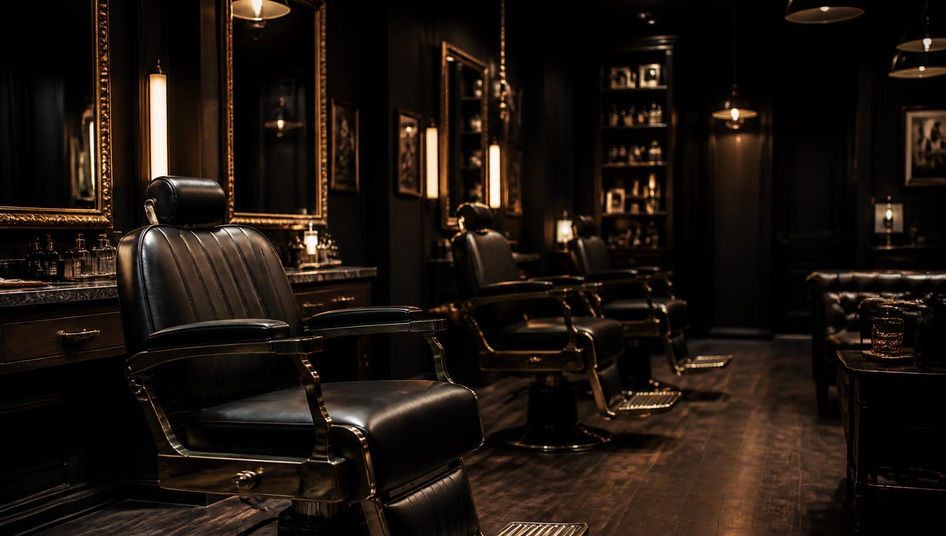 Dark moody barber shop interior